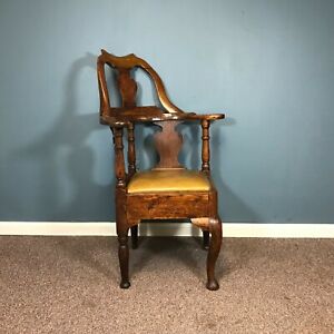 Circa 1740s English Queen Anne High Back Corner Chair