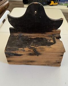 Antiques Primitive Hand Carved Wooden Salt Box 