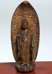 Japanese Antiques Amida Nyorai Statue Wood Carving Edo Period H14 2cm Buddha