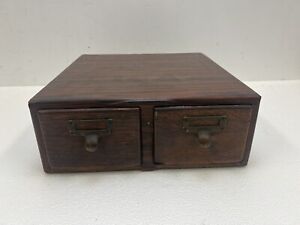 Vintage 2 Drawer Wood File Cabinet Library Card Catalog Box Index Organizer 3x5