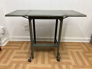 Vintage Industrial Typewriter Table Wood Top Drop Leaf Metal Mid Century Gray 50