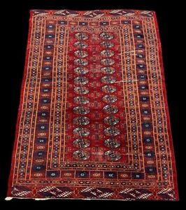 Vintage Hand Knotted Wool Rug Red Oriental Design 4 X 5 8