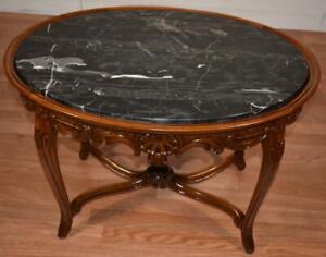 1920 Antique French Louis Xv Walnut Marble Top Coffee Table Side Table