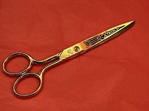 Vintage Toledo Gold Tone Ornate Sewing Scissors Some Wear To The Gold Color