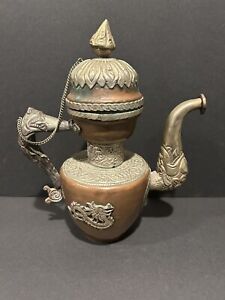 Antique Vintage Copper Brass Tibetan Dragon 9 Tea Pot