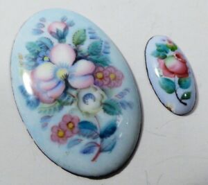 Russian Hand Painted Porcelain Enamel Rostov Finift Brooch Ring Cabochon Craft