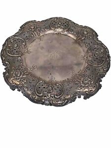 Antique Tiffany Co Sterling Silver Large Serving Dish With Floral Decoration