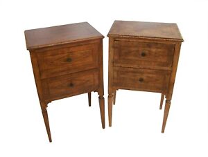 North Italian Antique Pair Of Walnut Neoclassical Bedside Tables Circa 1820