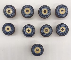 9 Vintage Mexican Porcelain Door Knobs Pulls Hand Painted 