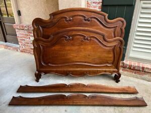Antique French Louis Xv Style Bed Carved Walnut Parisian European Size W Rails
