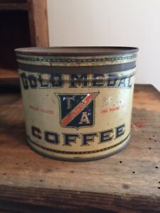 Antique Gold Medal Tin Litho 1lb Coffee Can Mansfield Oh 1929 T A Co Rare