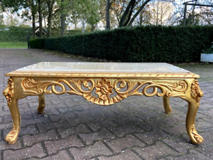 Gilded Elegance Vintage Baroque Coffee Table With Beige Marble Top