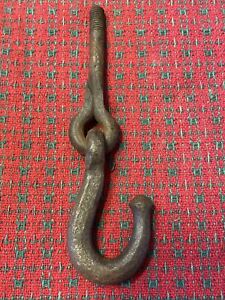 Primitive Hand Forged Iron Hanging Hook Rustic Antique Farmhouse Plant Barn