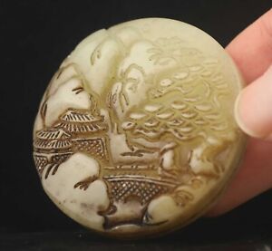 China Natural Xiuyan Jade Hand Carved Statue Flower Landscape Pendant