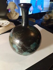 Antique Murashido Bronze Vase Japanese Turquoise Blue Green Patina 6 