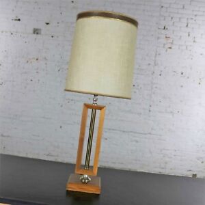 Small Scale Mid Century Modern Walnut And Brass Lamp Style Of Laurel Lamp Mfg C