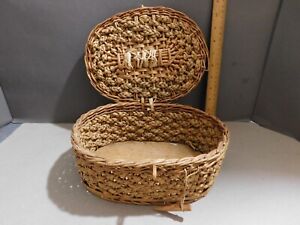 Antique Vintage Wicker Sewing Basket Oval