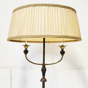 Superb Floor Lamp Vintage French 1950 Brass Golden Glass 50s 1950s