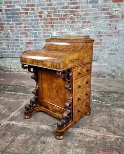19th Century Carved Burlwood Davenport Desk C1860s