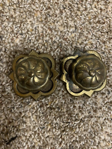 2 Vintage Brass Drawer Knobs With Plates