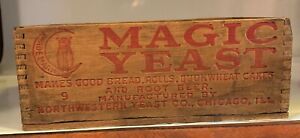 Antique 1912 Magic Yeast Owl Moon Wood Advertising Country Store Box 8 5 8 