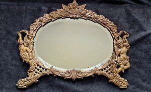 Victorian Cherub Brass Beveled Glass Mirror 17 Vintage Ornate