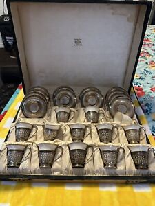 Set Of 12 Sterling Silver Demitasse Cups And Saucers A5550 Vintage Box