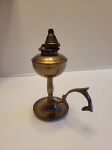 Vintage Brass Whale Oil Lamp Chamberstick Finger Handle Saucer Base