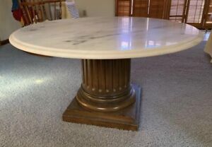 1949 John Wanamaker Mahogany Fluted Column Coffee Pedestal Table Italian Marble