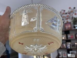 Vintage 1950 S Glass Nautical Ceiling Light Shade Perfect Mid Century