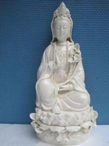 Chinese Dehua Porcelain Kwan Yin Guanyin Seat Lotus Base Merciful Statues