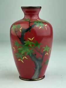 Japanese Cloisonne Vase With A Large Tree And Flying Birds And Bronze Mounts 