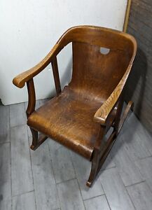 Antique Mission Arts Crafts Quartersawn Tiger Oak Bentwood Rocking Chair