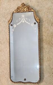 Vintage Mirror Art Deco Arched Etched Glass Wood Nouveau Wall Display Prop 30 