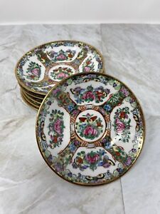 Set Of 6 Antique Rose Medallion Plate Hand Painted China