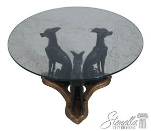 63481ec Maitland Smith Bronze Greyhound Round Glass Top Coffee Table