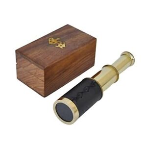 6 Inch Handheld Brass Telescope With Wooden Box Pirate Navigation
