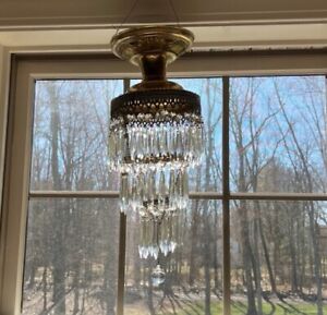 Vintage Glass Prisms 3 Tier Ceiling Fixture Chandelier Non Wired