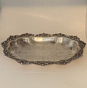 Vintage Silver Plated Oval Ornate Serving Tray Vanity Trinket Open Dish