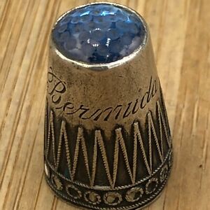 Vintage Sterling Silver Thimble Bermuda With Chipped Enamel Work