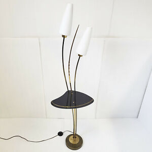 Floor Lamp Vintage 1950 Home Arlus Brass Golden Plexiglas Glass 50s 1950s