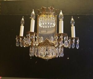 Vintage Brass Electric Wall Sconce 54 Crystal Lusters Stainless Steel Mirrored