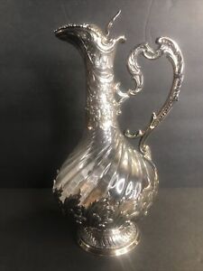 Antique French Silver Mounted Glass Decanter Claret Jug Baccarat France C 1900