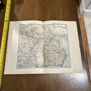 Antique Rand Mcnally 1884 Map Of Michigan 13x10 Inches