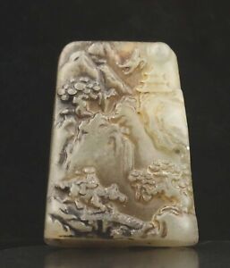 Old China Natural Jade Hand Carved Statue Of Landscape Pendant 8