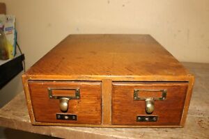 Anique C 1900 Gaylord Bros Oak 2 Drawer Index Card File Office Library Cabinet