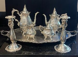 Vintage Silver Tea Coffee Set With 29 Tray 2 Candlesticks Baroque By Wallace