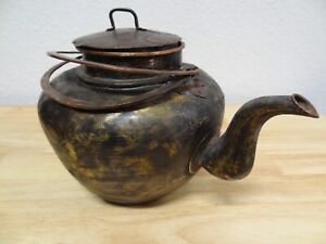 Vintage Mongolian Tibetan Hand Hammered Brass Copper Pot Kettle