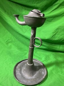 Antique Pewter Whale Oil With Finger Hold 11 Tall As Is Parts Or Repair
