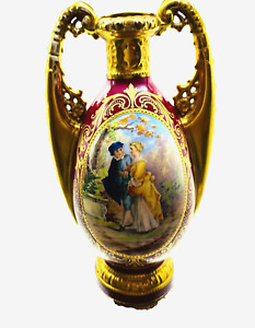 Porcelain Urn Hand Painted Signed And Numbered Red Gold From Czech Rep 